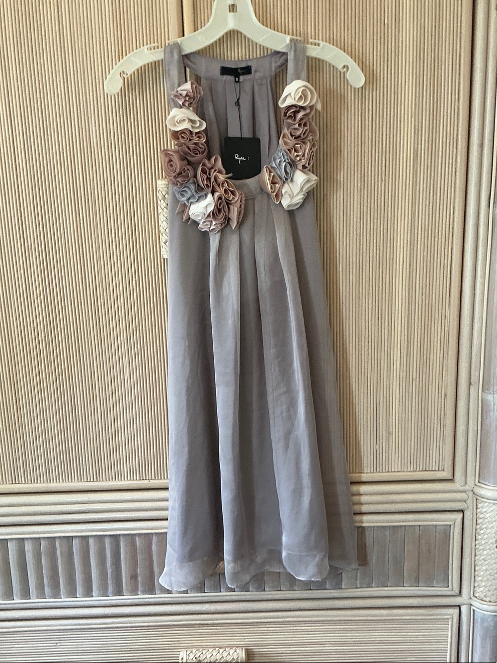 Ryu Taupe Girls' Dress with Blush and Cream Floral Straps